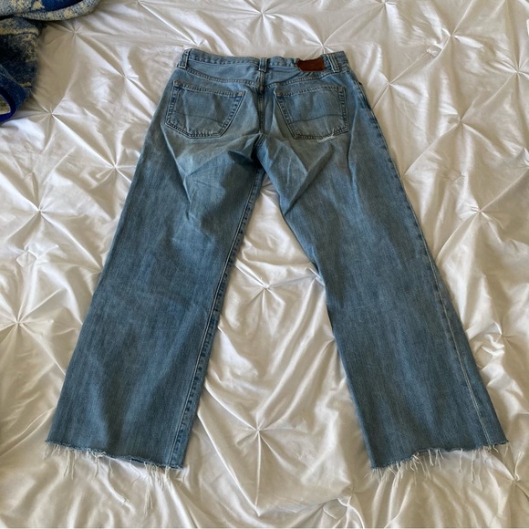 Eddie Bauer 32x32 (hemmed to 32x30 with a raw edge) upcycled jeans in blue wash - Picture 7 of 11